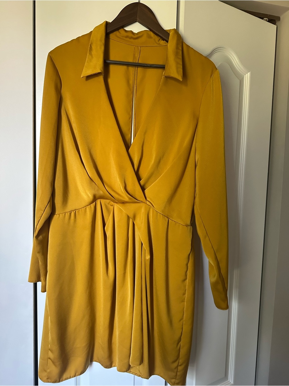 ASOS Mustard Wrap-Style Long Sleeve Dress
